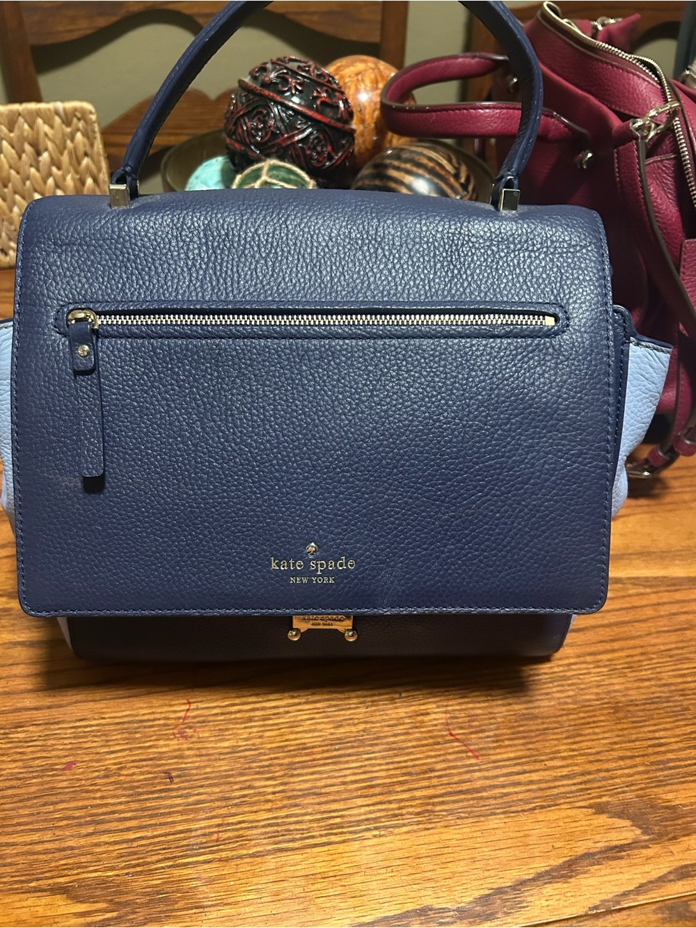 kate spade navy blue pebbled leather top-handle satchel